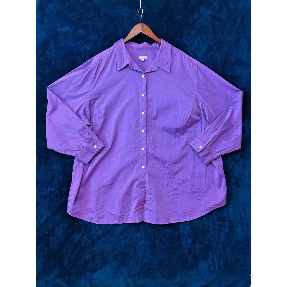 J. Jill Womens Purple Button Down Shirt Plus Size 4X Long Sleeve Office Career
